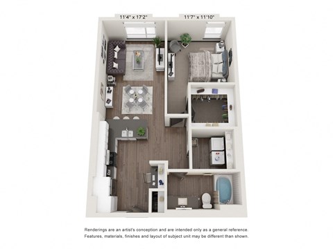 Floor plan for 1 bed, 1 bath, 828 sqft