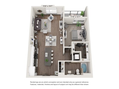 Floor plan for 1 bed, 1 bath, 896 sqft