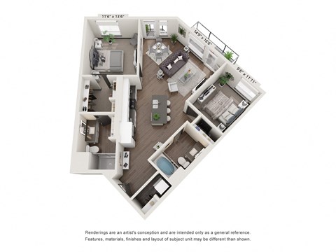 Floor plan for 2 beds, 2 baths, 1079 sqft