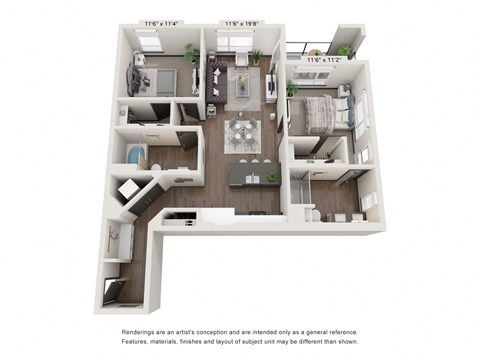 Floor plan for 2 beds, 2 baths, 1085 sqft