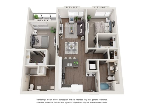 Floor plan for 2 beds, 2 baths, 1171 sqft