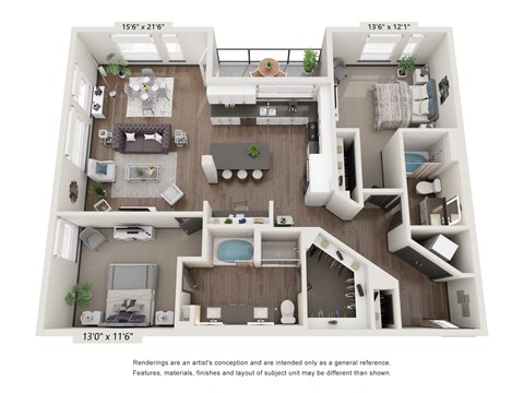 Floor plan for 2 beds, 2 baths, 1436 sqft