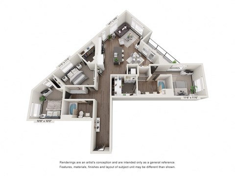 Floor plan for 3 beds, 2 baths, 1498 sqft