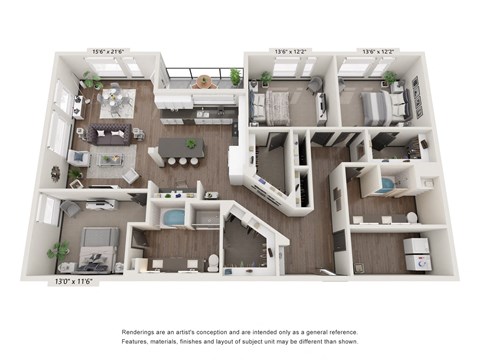 Floor plan for 3 beds, 2 baths, 1924 sqft