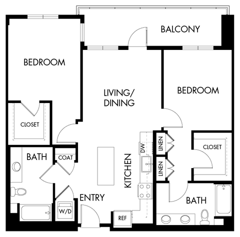 Floor plan for 2 beds, 2 baths, 1097 sqft