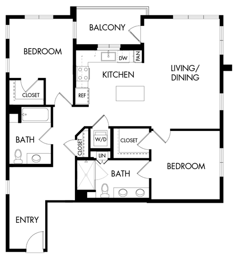 Floor plan for 2 beds, 2 baths, 1195 sqft