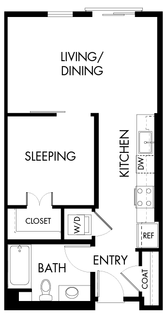 Floor plan for studio, 1 bath, 609 sqft