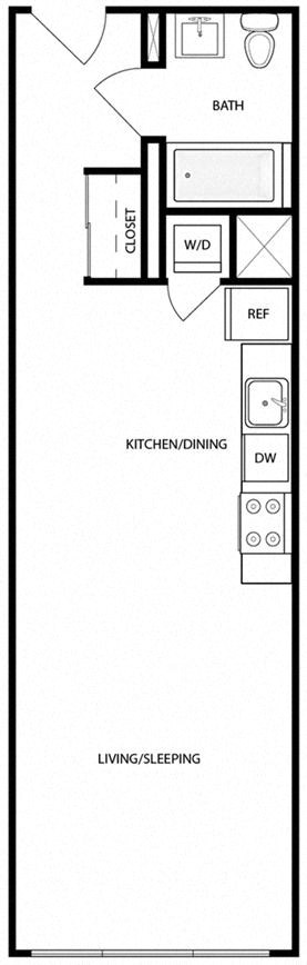 Floor plan for studio, 1 bath, 472 sqft