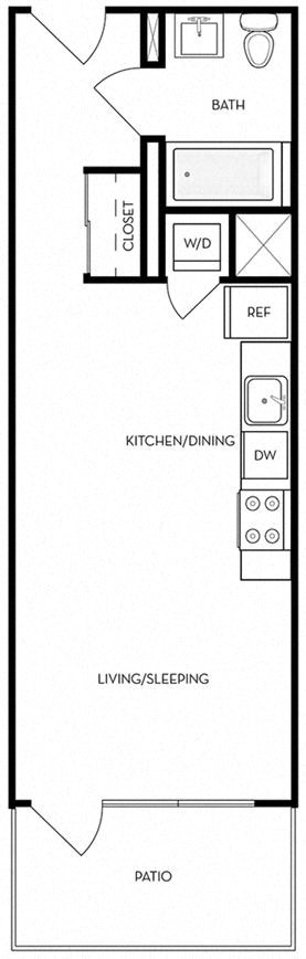 Floor plan for studio, 1 bath, 404 sqft