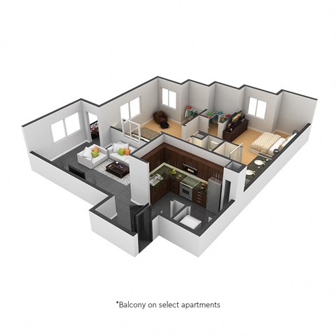 Floor plan for 2 beds, 2 baths, 1081 sqft