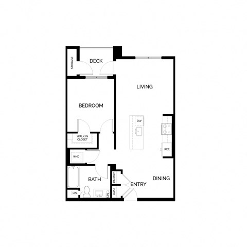 Floor plan for 1 bed, 1 bath, 768 sqft