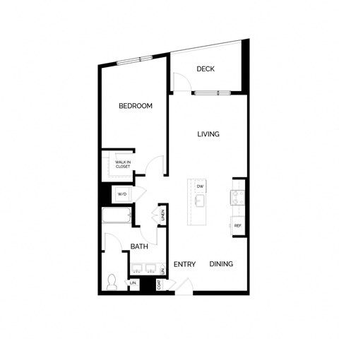 Floor plan for 1 bed, 1 bath, 941 sqft