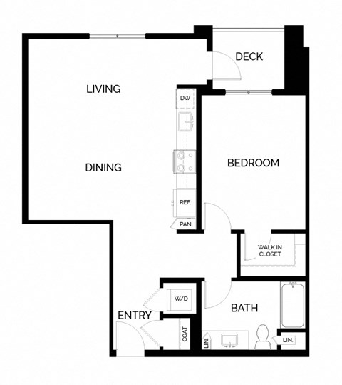 Floor plan for 1 bed, 1 bath, 859 sqft