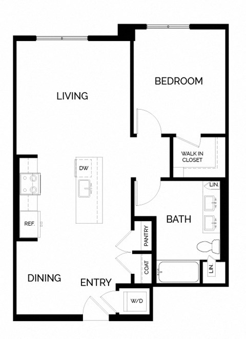 Floor plan for 1 bed, 1 bath, 797 sqft