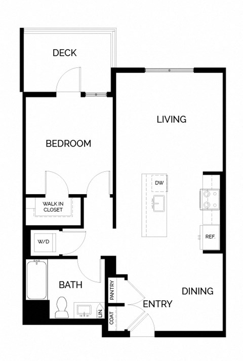 Floor plan for 1 bed, 1 bath, 769 sqft