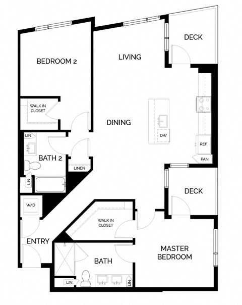 Floor plan for 2 beds, 2 baths, 1236 sqft