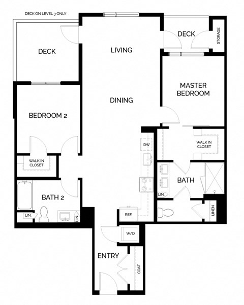 Floor plan for 2 beds, 2 baths, 1163 sqft