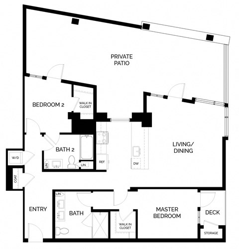 Floor plan for 2 beds, 2 baths