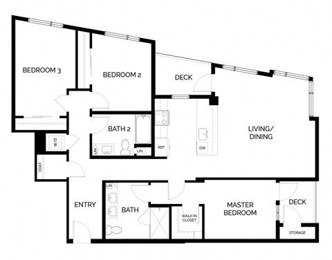 Floor plan for 3 beds, 2 baths, 1422 sqft