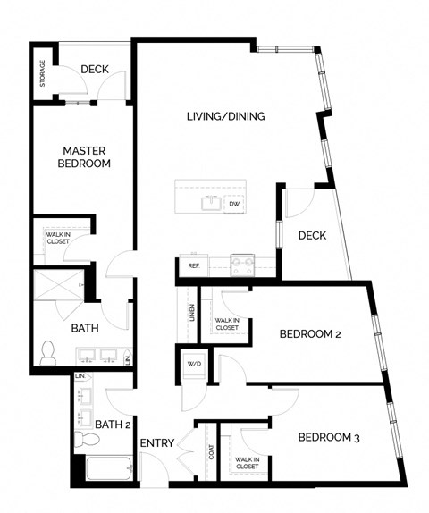 Floor plan for 3 beds, 2 baths, 1436 sqft