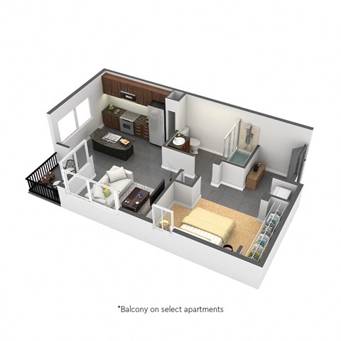 Floor plan for studio, 1 bath, 611 sqft