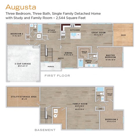 Floor plan for 3 beds, 3 baths, 2544 sqft