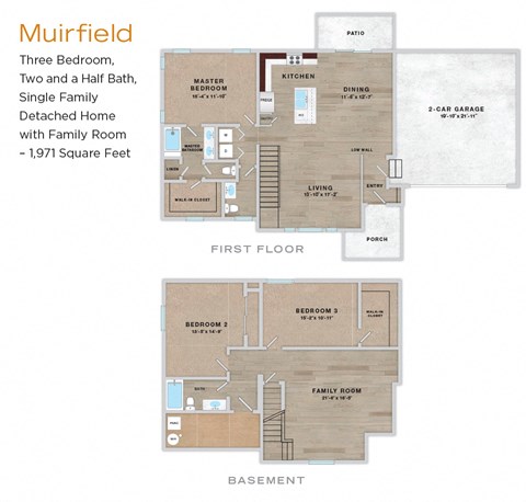 Floor plan for 3 beds, 2.5 baths, 1971 sqft