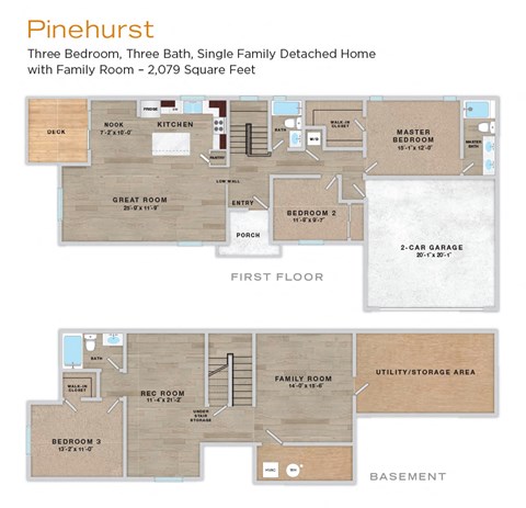 Floor plan for 3 beds, 3 baths, 2079 sqft
