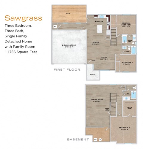 Floor plan for 3 beds, 2.5 baths, 1756 sqft