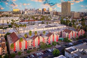 Los Angeles apartment for rent - an aerial view of the city with buildings and a city skyline