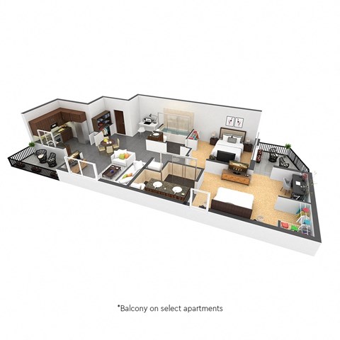 Floor plan for 2 beds, 2 baths, 1154 sqft