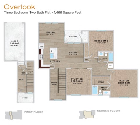 Floor plan for 3 beds, 2.5 baths, 1466 sqft