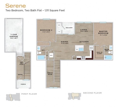 Floor plan for 2 beds, 2 baths, 1111 sqft