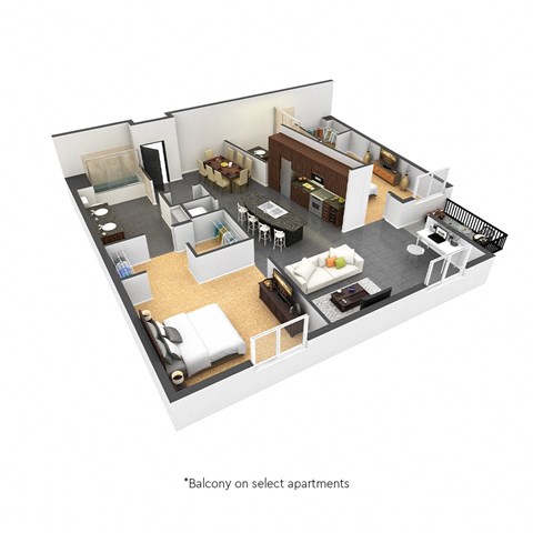 Floor plan for 2 beds, 2 baths, 1069 sqft