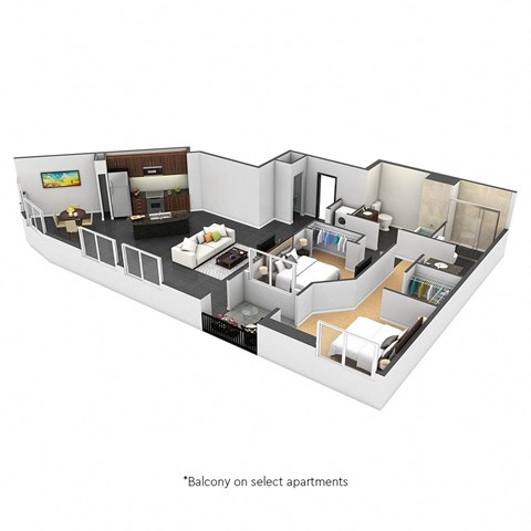 Floor plan for 2 beds, 2 baths, 1318 sqft