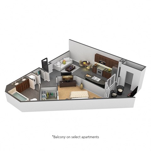 Floor plan for 1 bed, 1 bath, 780 sqft