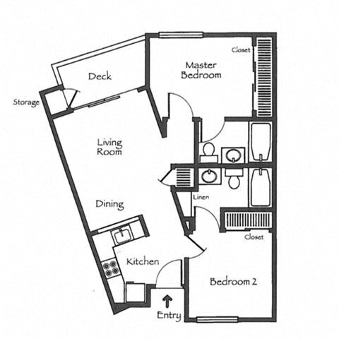 Floor plan for 2 beds, 2 baths, 723 sqft