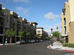 Milpitas apartment for rent - a city street with cars parked in front of buildings