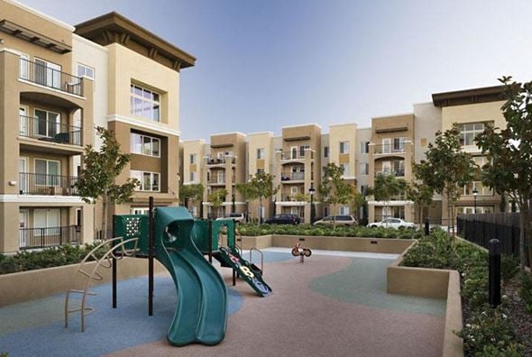 Milpitas apartment for rent - a childrens playground in the middle of an apartment complex