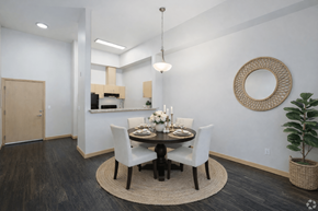 Seattle apartment for rent - A dining room with a round table and chairs.