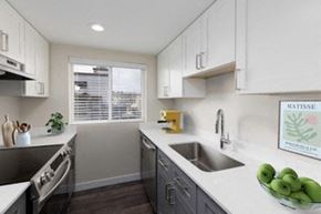 Seattle apartment for rent - a white kitchen with a sink and a window at Illumina Apartment Homes, Washington
