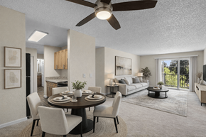 Edmonds apartment for rent - A modern dining room with a round table and chairs.