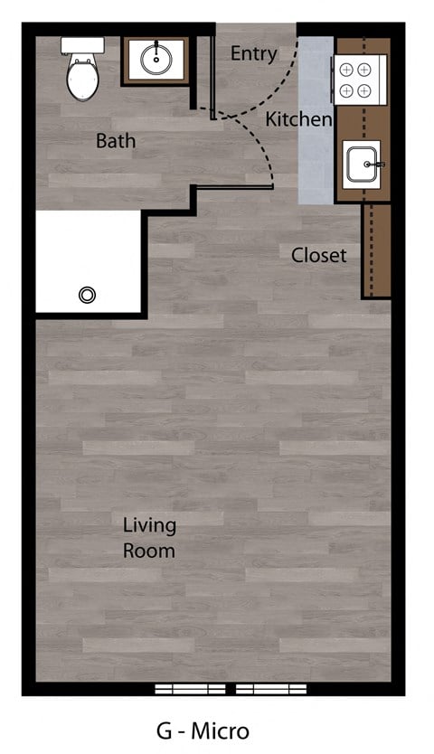 Floor plan for studio, 1 bath, 531 sqft