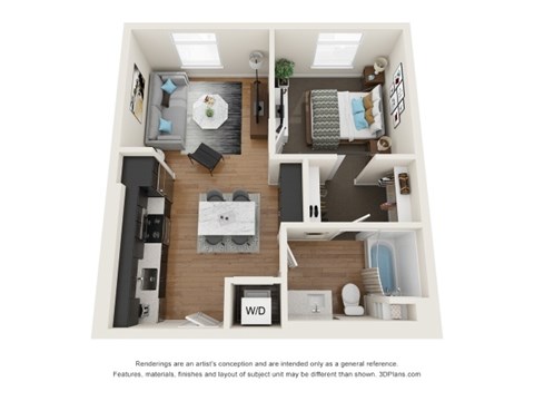 Floor plan for 1 bed, 1 bath, 720 sqft