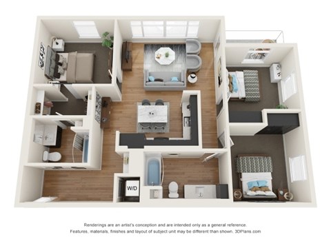 Floor plan for 3 beds, 2 baths, 1202 sqft