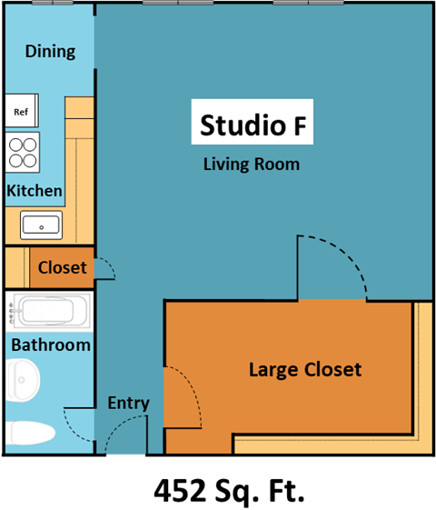 Floor plan for studio, 452 sqft