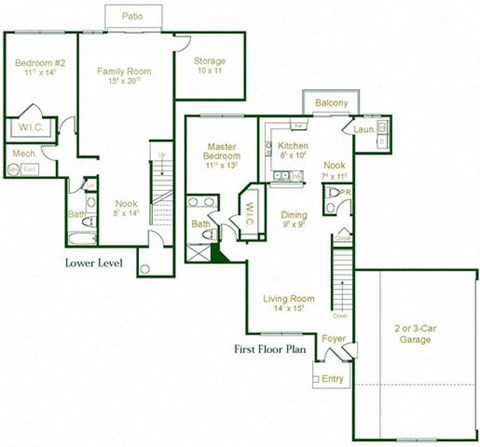 Floor plan for 2 beds, 2.5 baths, 2202 sqft