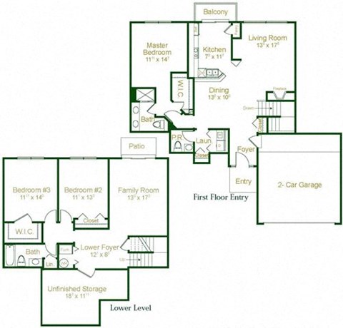 Floor plan for 3 beds, 2.5 baths, 2274 sqft