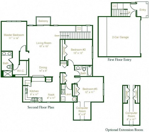 Floor plan for 3 beds, 2 baths, 1742 sqft