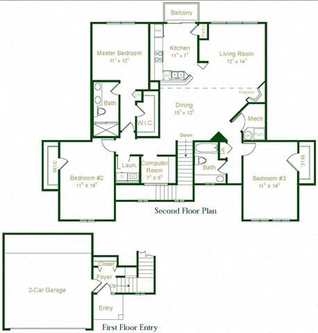 Floor plan for 3 beds, 2 baths, 1781 sqft